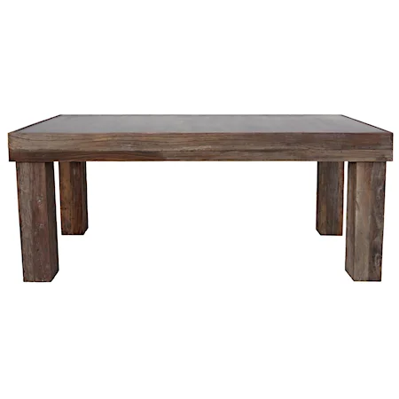Rectangular Dining Table with Reclaimed Wood and Zinc Top and Block Legs